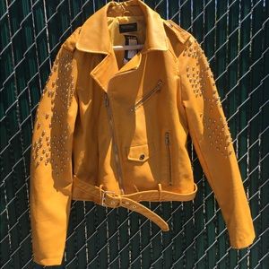 🌞Studded Mustard Moto Jacket
